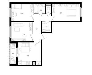 3-к квартира, вторичка, 74м2, 2/12 этаж