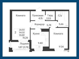 2-к квартира, вторичка, 56м2, 7/8 этаж