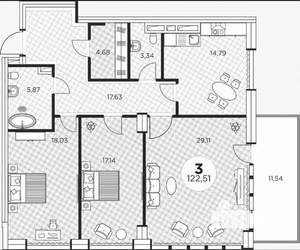 3-к квартира, вторичка, 122м2, 5/14 этаж