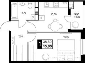 1-к квартира, вторичка, 41м2, 9/20 этаж