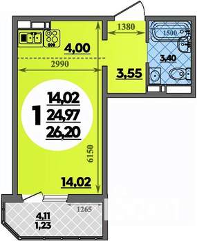 Студия квартира, вторичка, 26м2, 6/17 этаж