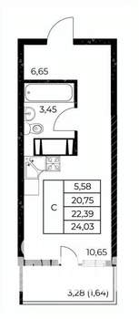 Студия квартира, вторичка, 24м2, 22/25 этаж