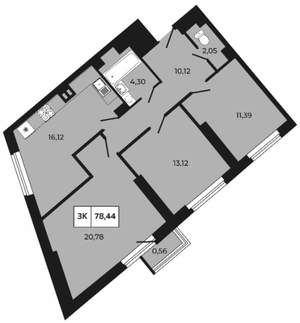 3-к квартира, вторичка, 78м2, 5/21 этаж