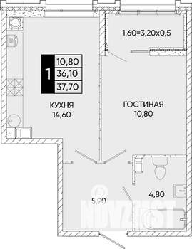 1-к квартира, вторичка, 38м2, 5/24 этаж