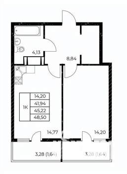 1-к квартира, вторичка, 49м2, 5/25 этаж