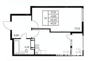 1-к квартира, вторичка, 45м2, 6/25 этаж