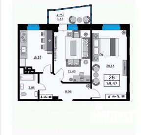 2-к квартира, вторичка, 60м2, 9/24 этаж