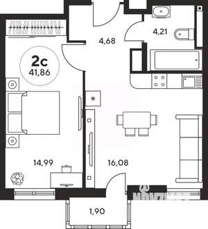 2-к квартира, вторичка, 42м2, 23/25 этаж
