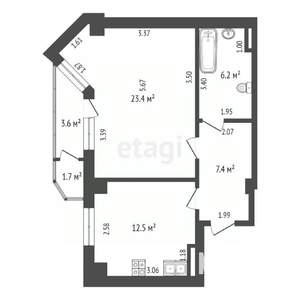 1-к квартира, вторичка, 52м2, 16/19 этаж