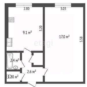 1-к квартира, вторичка, 33м2, 9/9 этаж