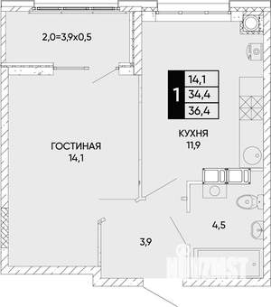 1-к квартира, вторичка, 36м2, 10/22 этаж