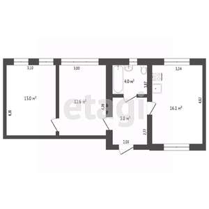 2-к квартира, вторичка, 35м2, 1/2 этаж
