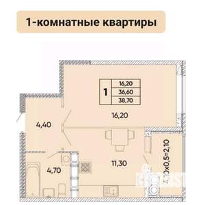 1-к квартира, вторичка, 38м2, 6/12 этаж