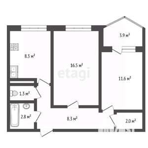 2-к квартира, вторичка, 51м2, 6/9 этаж