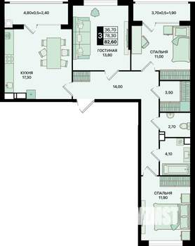 3-к квартира, вторичка, 83м2, 9/15 этаж
