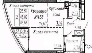 2-к квартира, вторичка, 50м2, 18/30 этаж