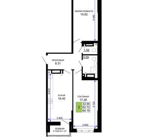 2-к квартира, вторичка, 64м2, 2/25 этаж