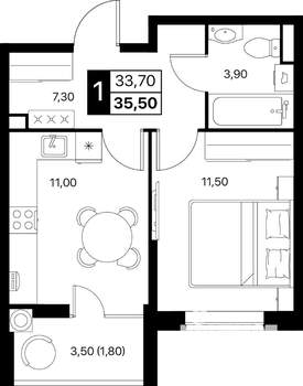 1-к квартира, вторичка, 36м2, 2/12 этаж