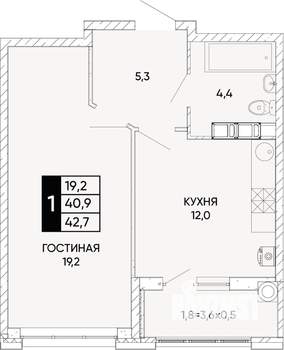 1-к квартира, вторичка, 43м2, 11/24 этаж