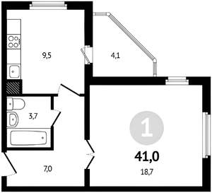 1-к квартира, вторичка, 41м2, 7/19 этаж