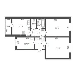 3-к квартира, вторичка, 77м2, 2/5 этаж