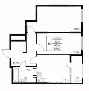 2-к квартира, вторичка, 67м2, 21/25 этаж