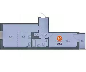 2-к квартира, вторичка, 60м2, 8/19 этаж