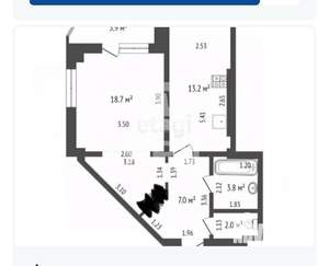 1-к квартира, вторичка, 50м2, 21/22 этаж