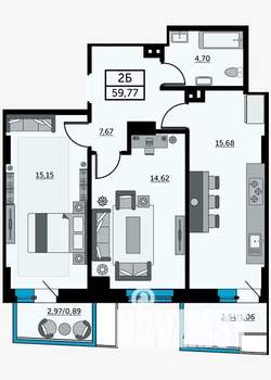 2-к квартира, вторичка, 60м2, 9/24 этаж