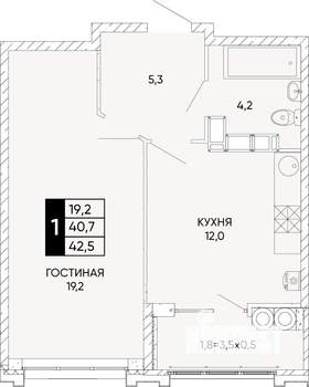 1-к квартира, вторичка, 43м2, 20/24 этаж