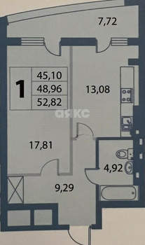 1-к квартира, вторичка, 54м2, 23/23 этаж