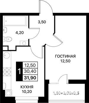 1-к квартира, вторичка, 32м2, 2/20 этаж