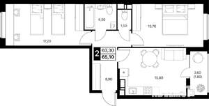 2-к квартира, вторичка, 65м2, 8/12 этаж