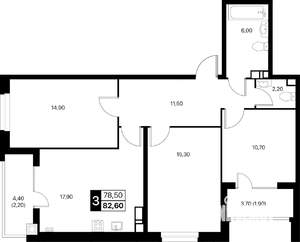 3-к квартира, вторичка, 83м2, 8/20 этаж