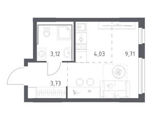 Студия квартира, вторичка, 21м2, 12/17 этаж