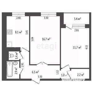 2-к квартира, вторичка, 51м2, 1/9 этаж
