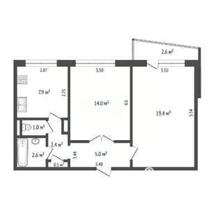 2-к квартира, вторичка, 53м2, 4/9 этаж