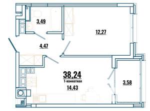 1-к квартира, строящийся дом, 38м2, 2/4 этаж