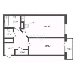 1-к квартира, вторичка, 53м2, 10/17 этаж