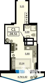 Студия квартира, вторичка, 29м2, 2/24 этаж