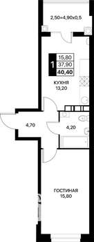 1-к квартира, вторичка, 40м2, 12/12 этаж