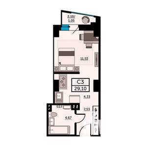 Студия квартира, вторичка, 29м2, 20/25 этаж
