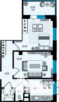 2-к квартира, вторичка, 55м2, 23/26 этаж