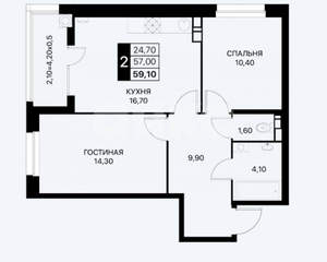 2-к квартира, вторичка, 59м2, 9/20 этаж