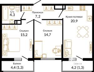 2-к квартира, вторичка, 65м2, 14/16 этаж