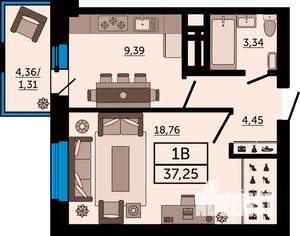 1-к квартира, строящийся дом, 37м2, 9/24 этаж
