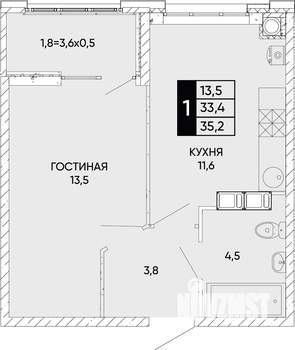 1-к квартира, вторичка, 35м2, 11/22 этаж