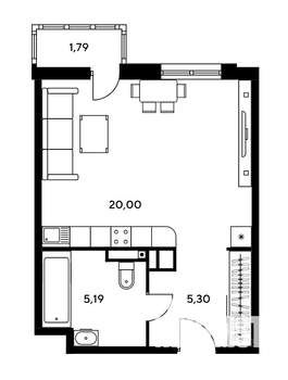 Студия квартира, вторичка, 32м2, 12/25 этаж