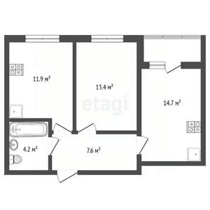 2-к квартира, вторичка, 60м2, 4/12 этаж