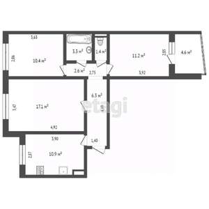 3-к квартира, вторичка, 62м2, 9/9 этаж